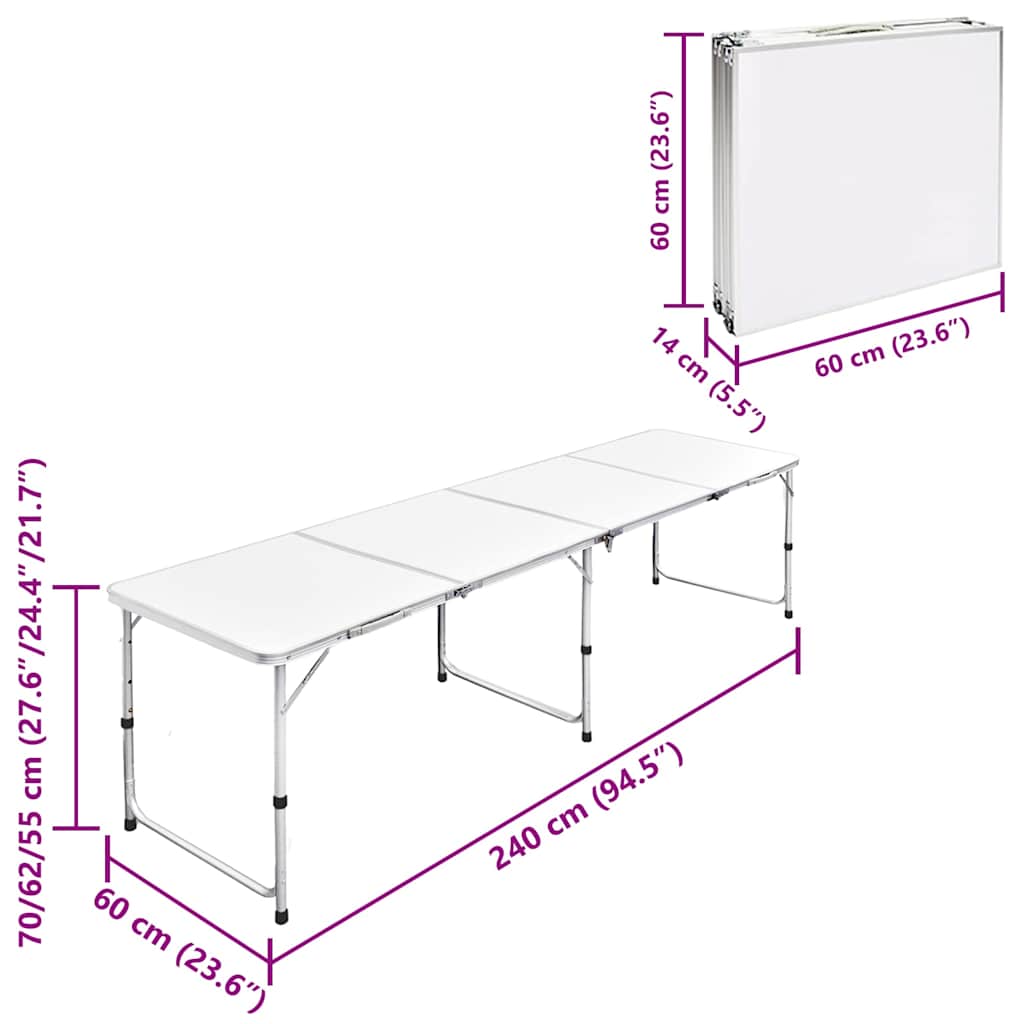 Mesa dobrável, para campismo, de altura ajustável, em aluminio