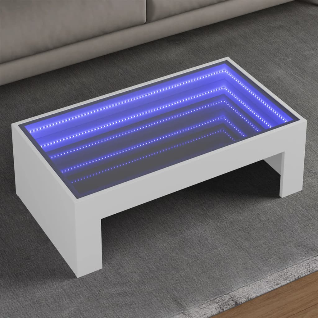 Mesa de centro com luzes LED infinity 90x50x30 cm branco