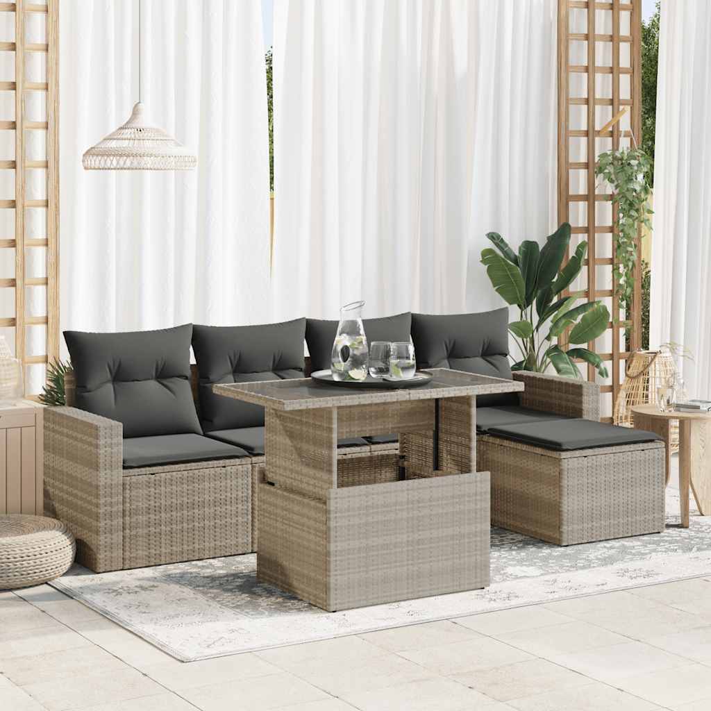 6 Pcs conj. sofás jardim com almofadões vime PE cinzento-claro
