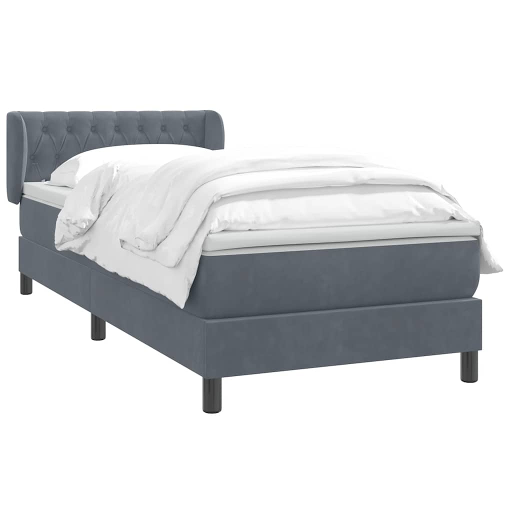 Cama com molas/colchão cinza-escuro 80x220 cm veludo
