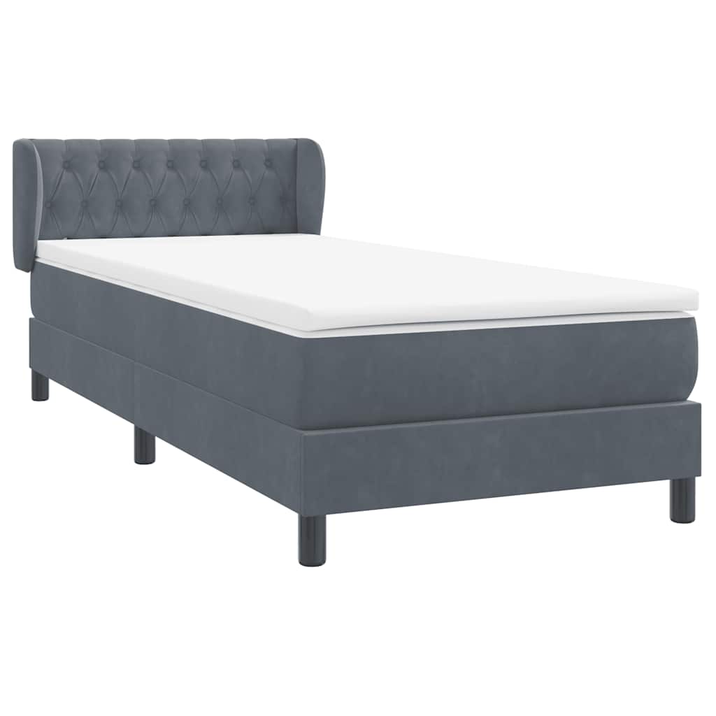 Cama com molas/colchão cinza-escuro 80x220 cm veludo