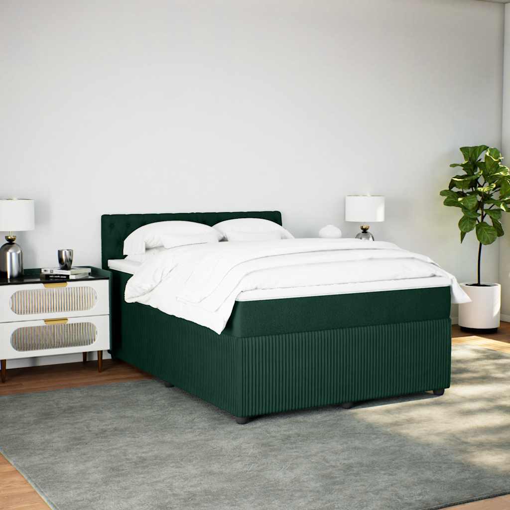 Cama com molas/colchão 140x200 cm veludo verde-escuro