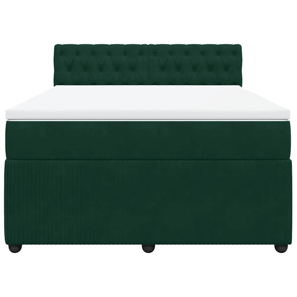Cama com molas/colchão 140x200 cm veludo verde-escuro