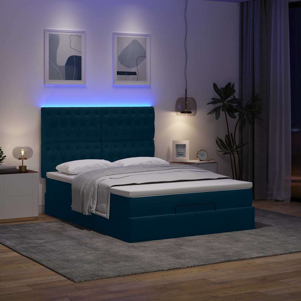 Estrutura de cama otomana colchões 140x200cm veludo azul escuro