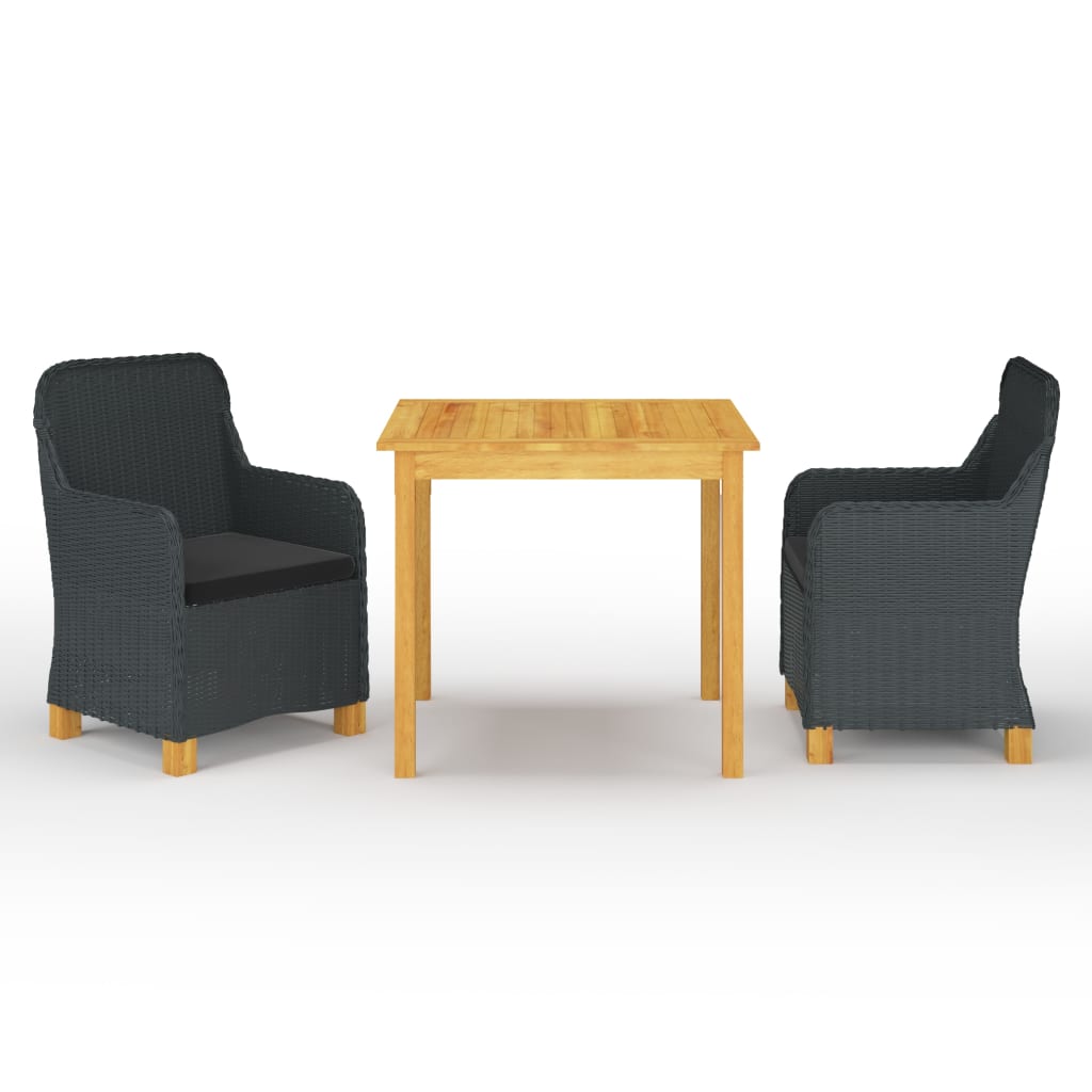 3 Pcs conjunto de jantar para jardim cinzento-escuro