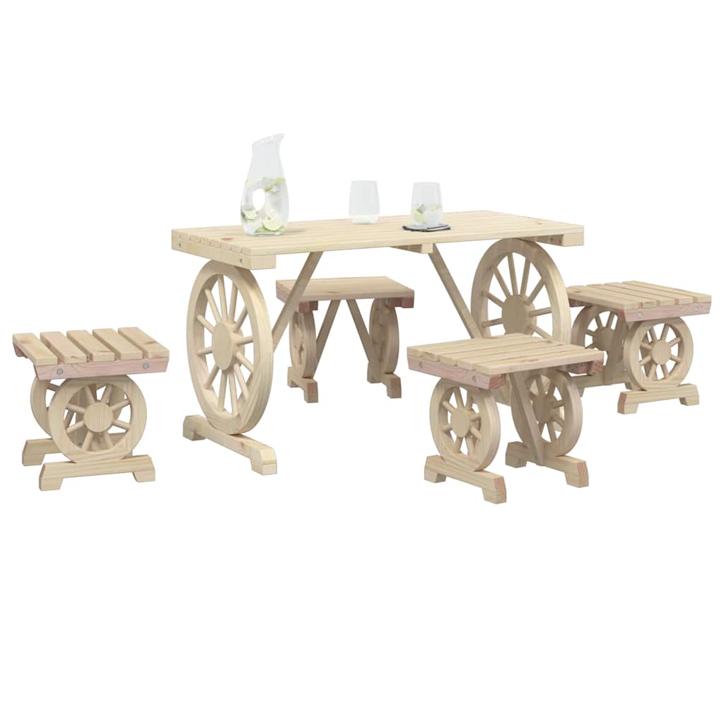 5 Pcs conjunto de jantar p/ jardim madeira de abeto maciça