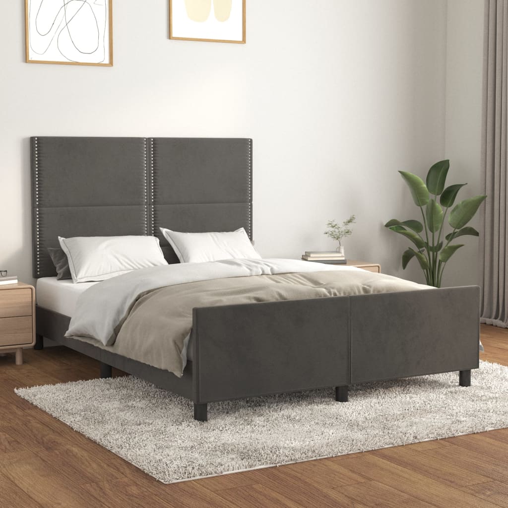 Estrutura de cama sem colchão 140x190 cm veludo cinzento-escuro