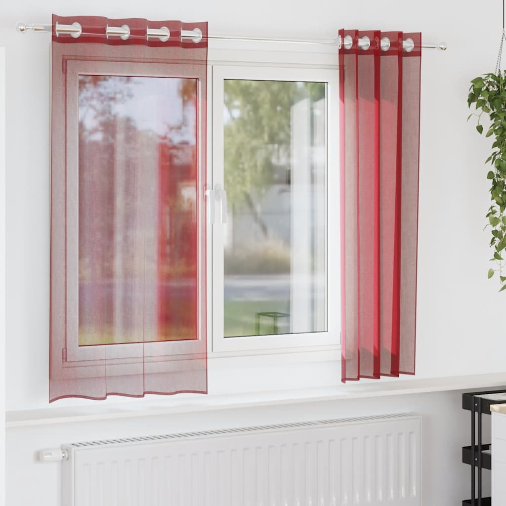 Cortinas de voile com ilhós 2 pcs vermelho tinto