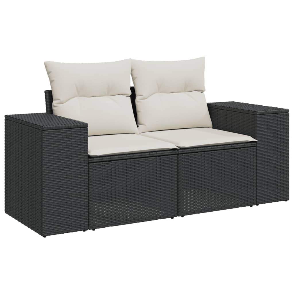 7 Pcs conjunto de sofás p/ jardim c/ almofadões vime PE preto