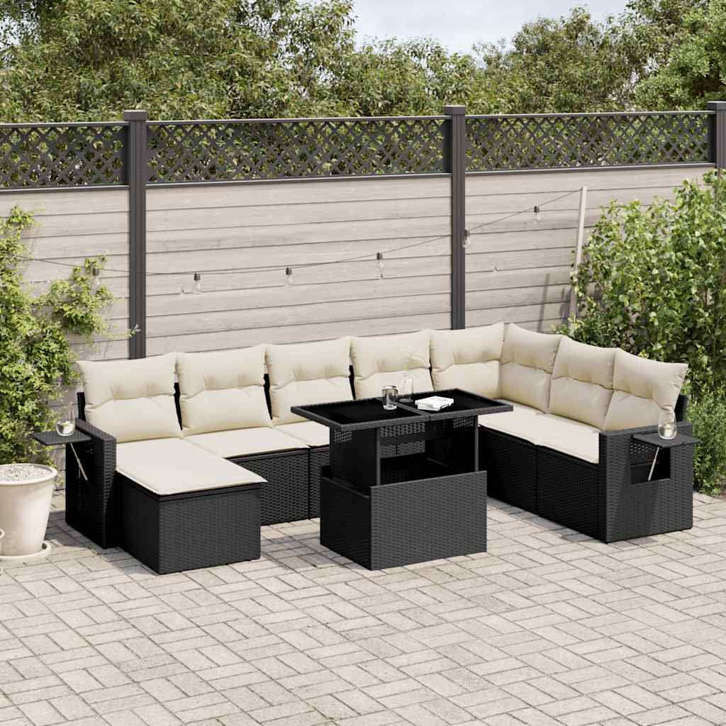 8 Pcs conjunto sofás de jardim com almofadões vime PE preto