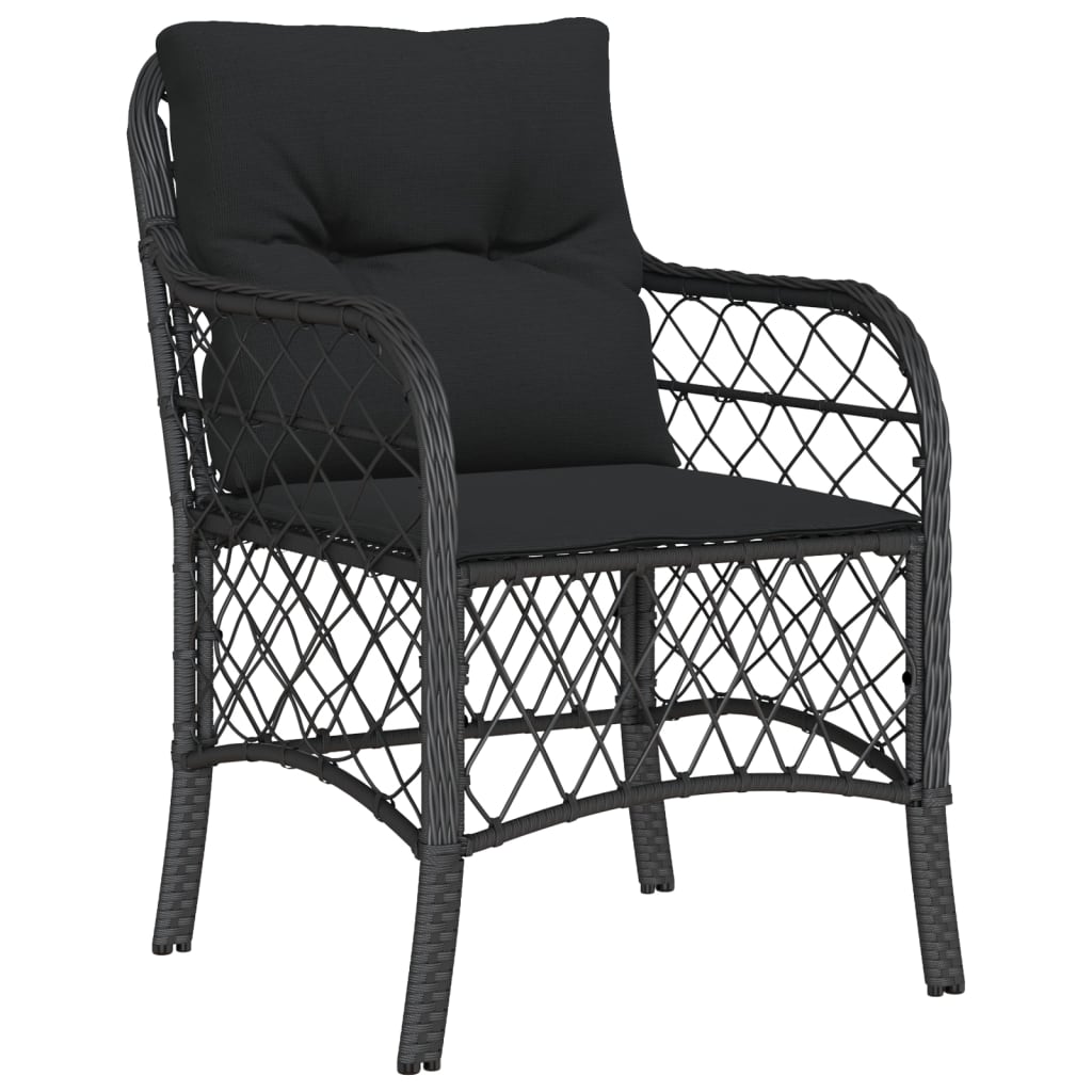3 Pcs conjunto de bistrô com almofadões vime PE preto