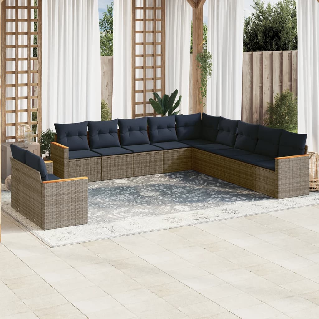 Conjunto de sofá de jardim com 11 peças e almofadas em rattan sintético cinza