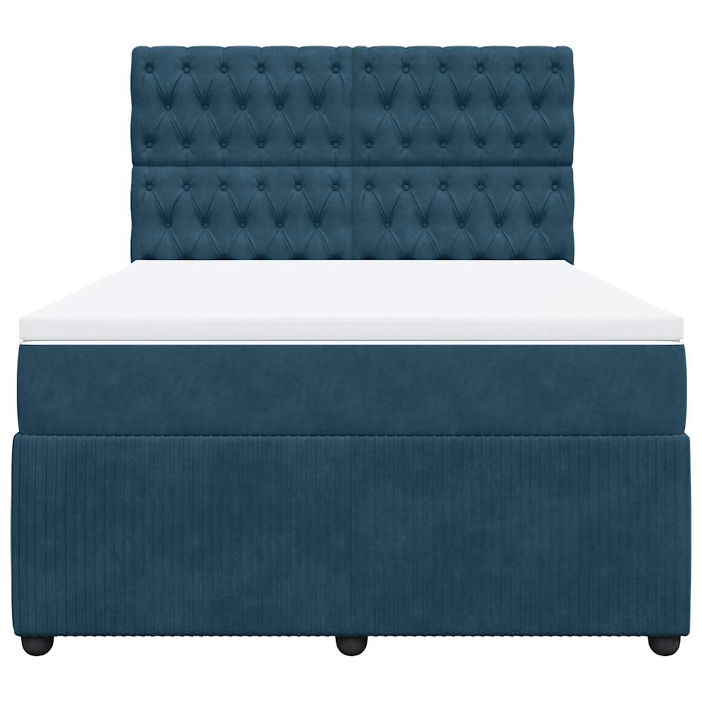 Cama com molas/colchão 140x190 cm veludo azul-escuro
