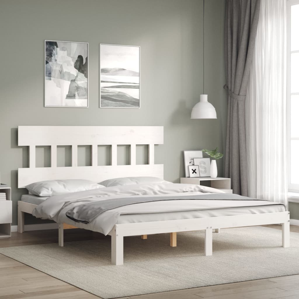 Cama sem colchão 160x200 cm madeira de pinho maciça branco