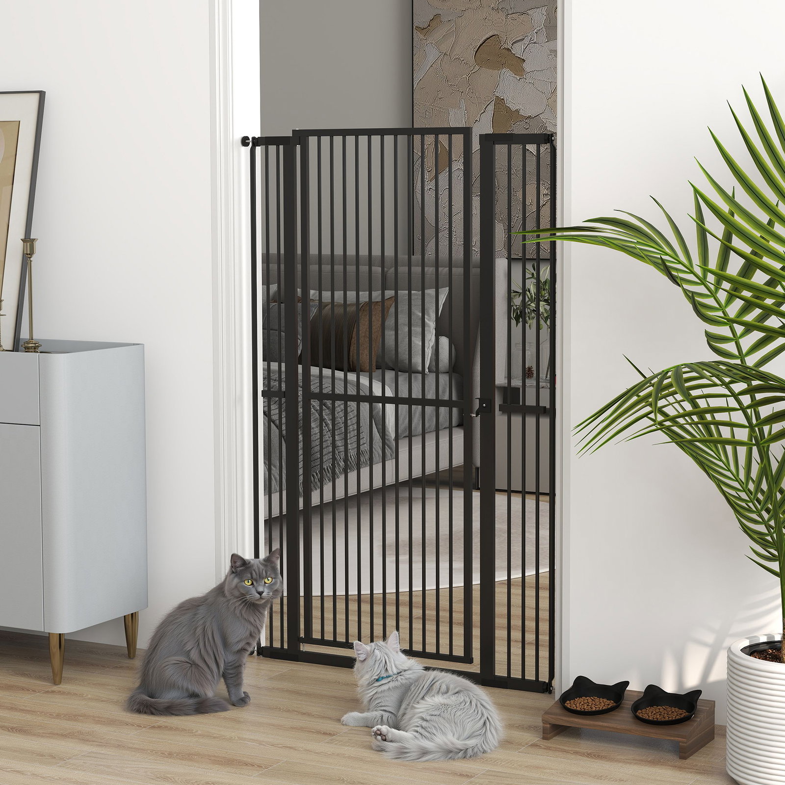 Barreira para cães extra alta com largura ajustável 77-104 cm barreira de segurança para cães e gatos com 2 extensões preto
