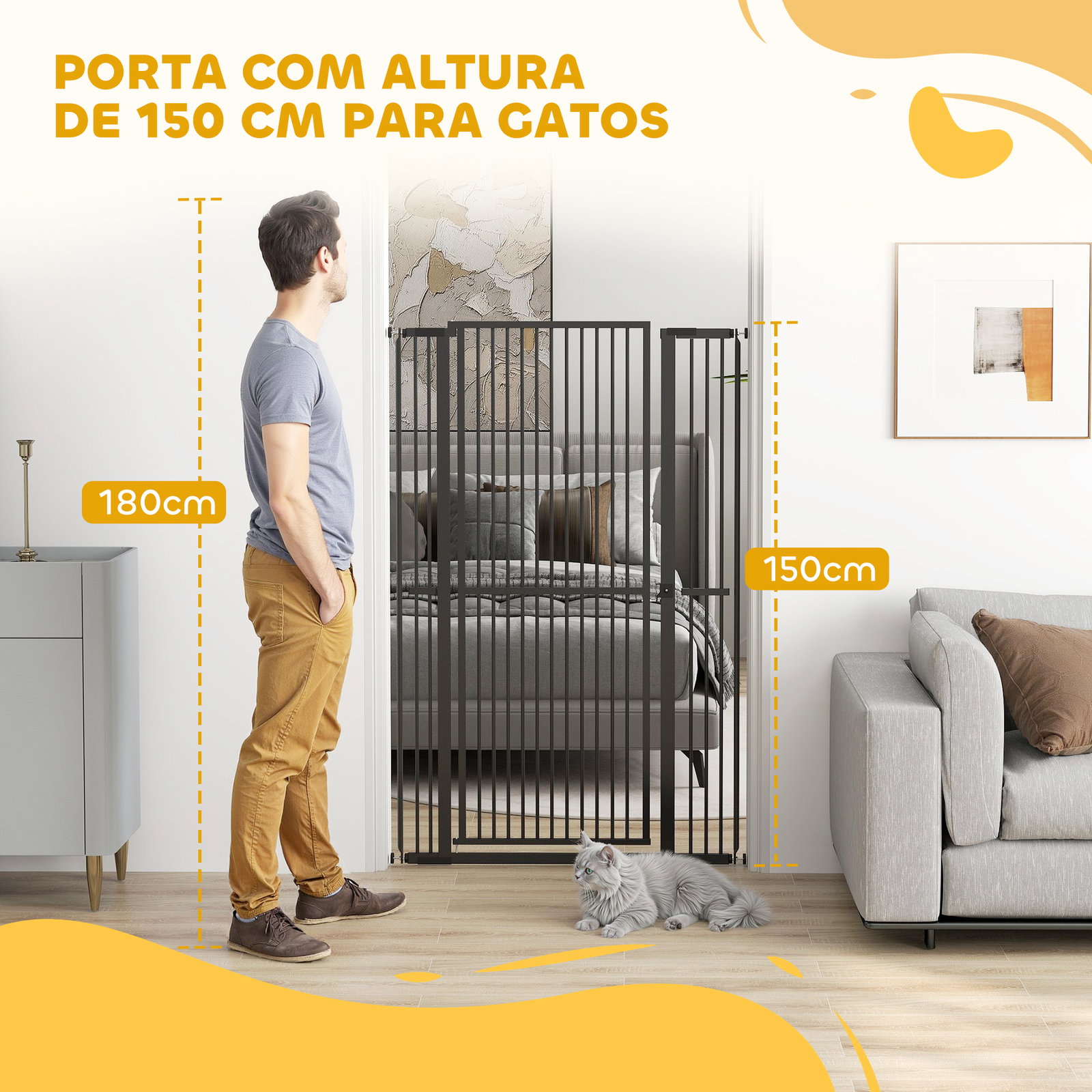 Barreira para cães extra alta com largura ajustável 77-104 cm barreira de segurança para cães e gatos com 2 extensões preto