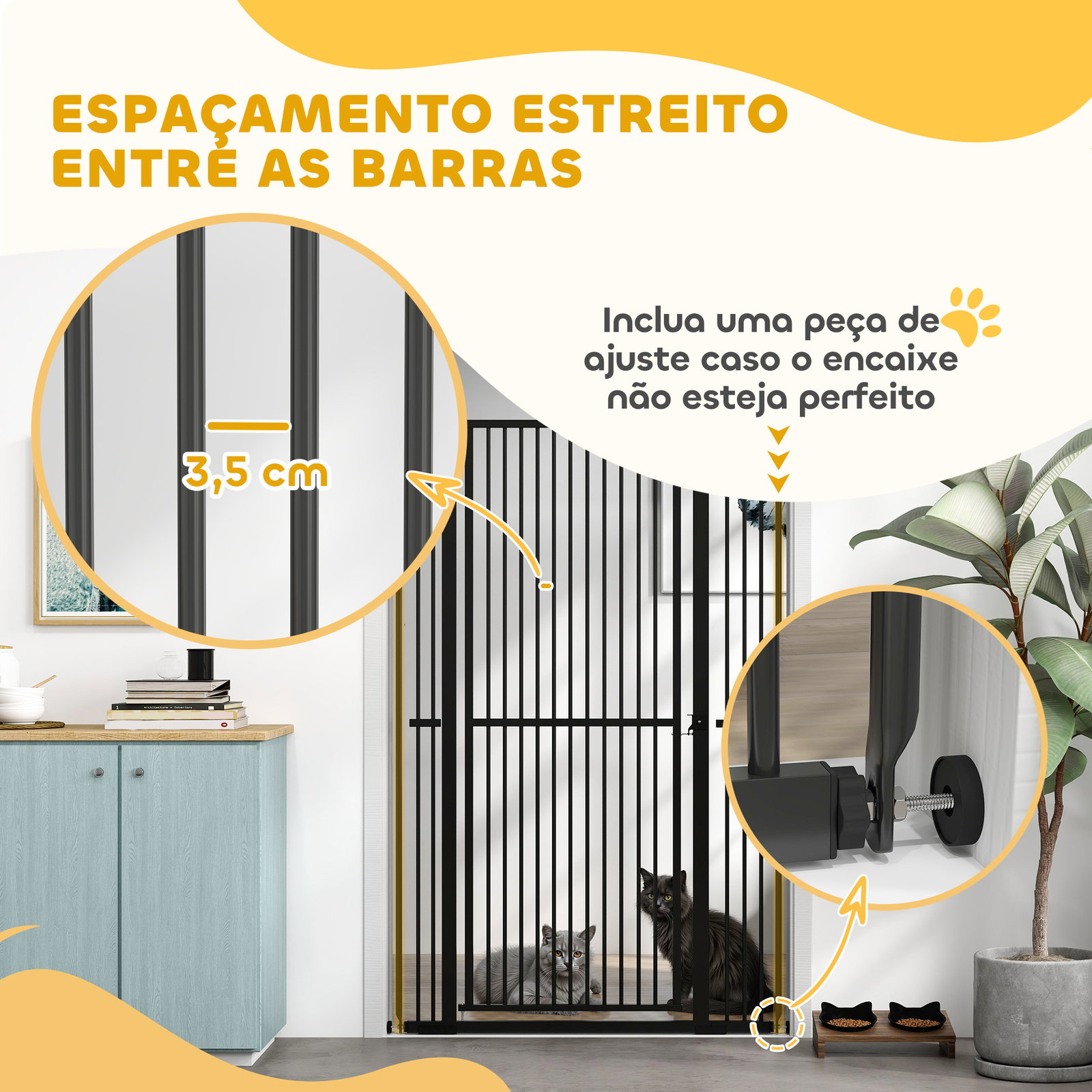 Barreira para cães extra alta com largura ajustável 77-104 cm barreira de segurança para cães e gatos com 2 extensões preto