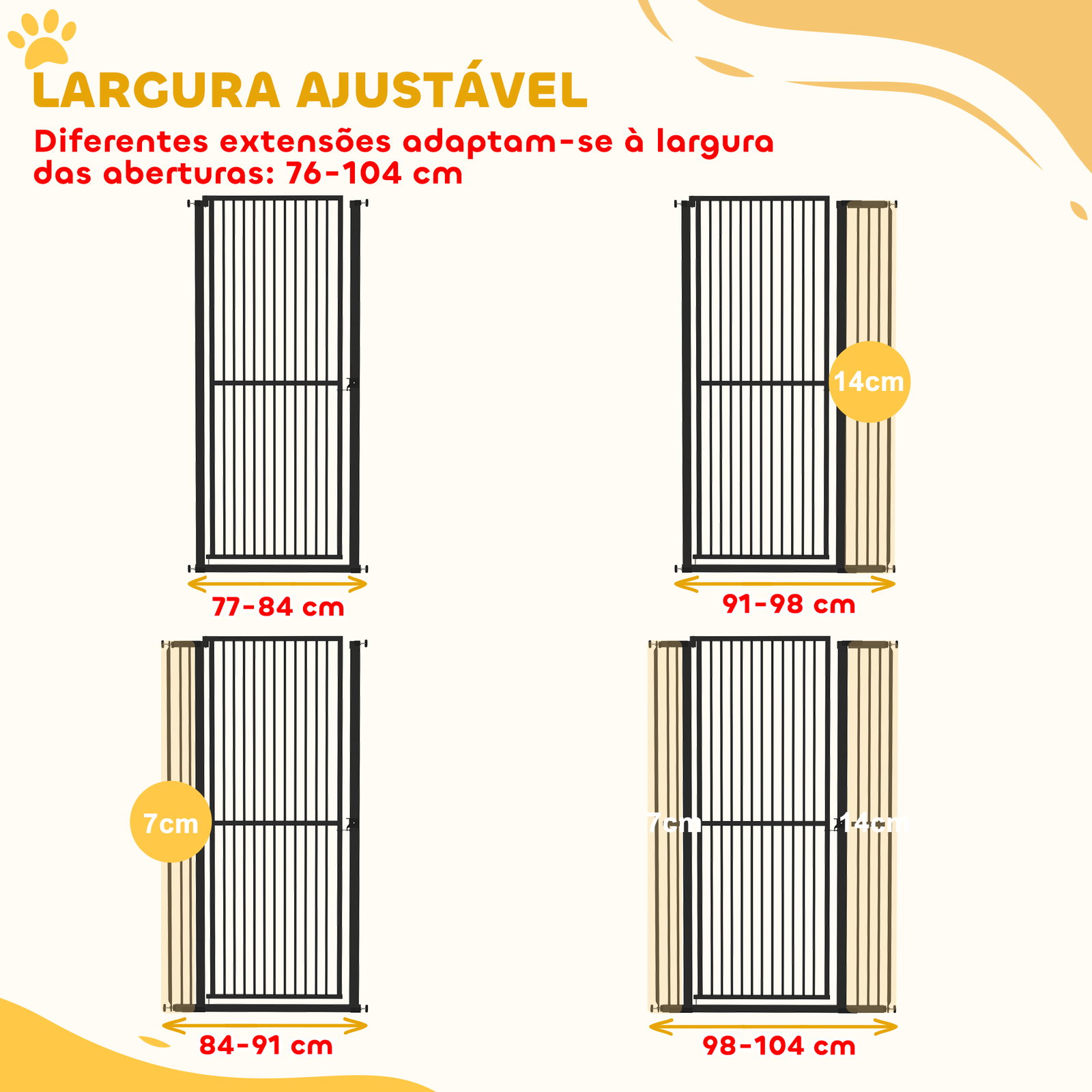 Barreira para cães extra alta com largura ajustável 77-104 cm barreira de segurança para cães e gatos com 2 extensões preto