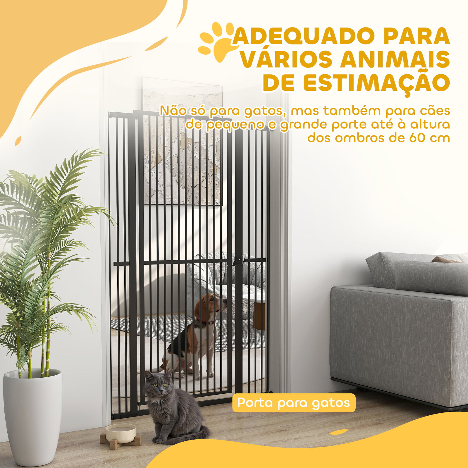 Barreira para cães extra alta com largura ajustável 77-104 cm barreira de segurança para cães e gatos com 2 extensões preto