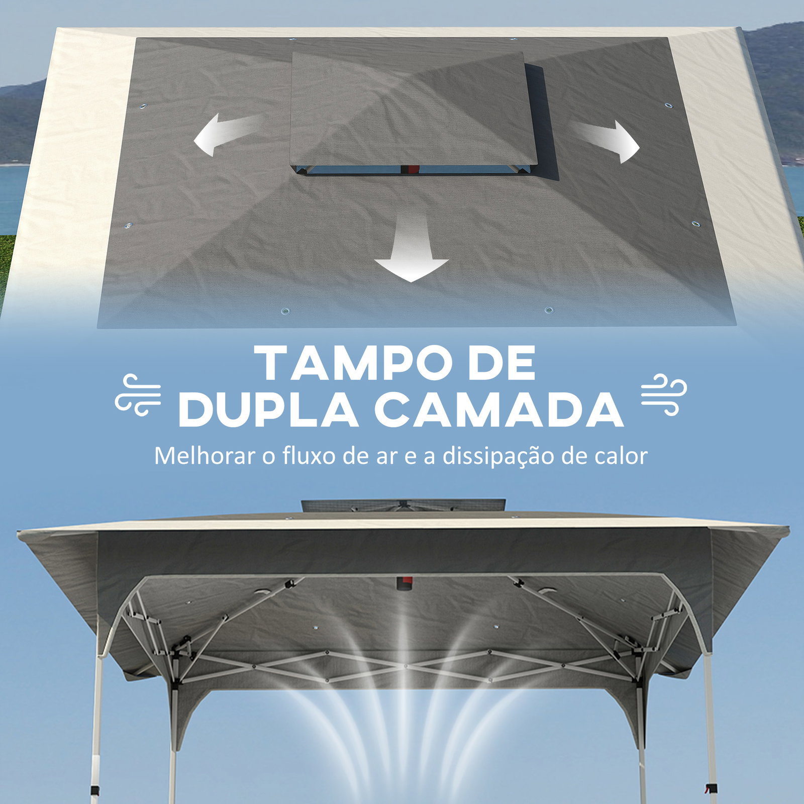 Tenda dobrável 3,5x3,5 m pop-up com altura ajustável 3 níveis teto duplo fecho central e bolsa upf50+ cinzento
