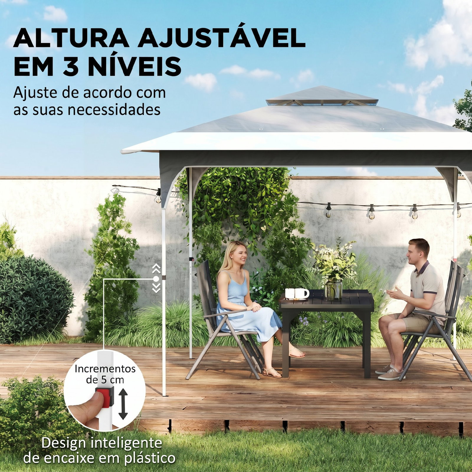 Tenda dobrável 3,5x3,5 m pop-up com altura ajustável 3 níveis teto duplo fecho central e bolsa upf50+ cinzento