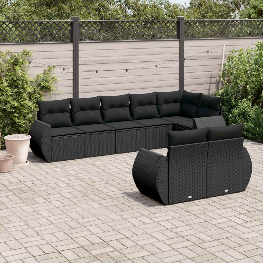 8 Pcs conjunto sofás de jardim com almofadões vime PE preto