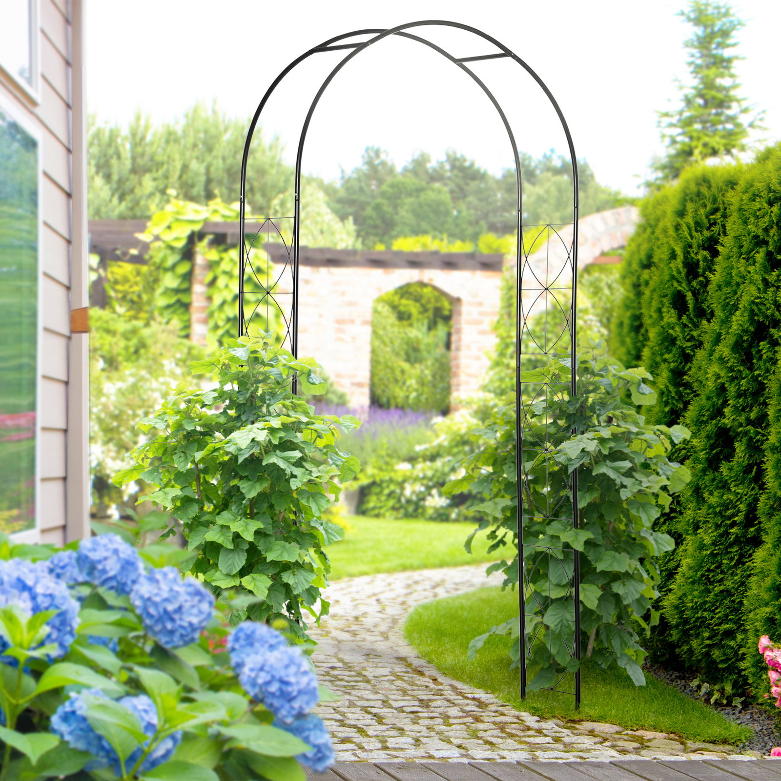 Arco de jardim de metal arco decorativo com desenho de treliça para plantas trepadeiras para decoração 114x30x230 cm preto