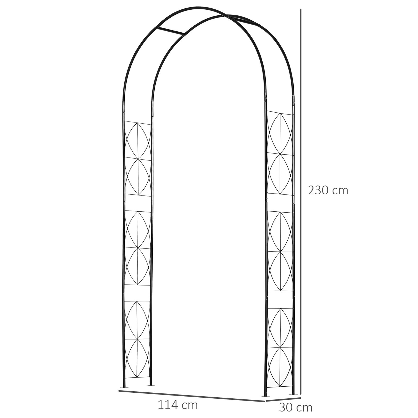 Arco de jardim de metal arco decorativo com desenho de treliça para plantas trepadeiras para decoração 114x30x230 cm preto