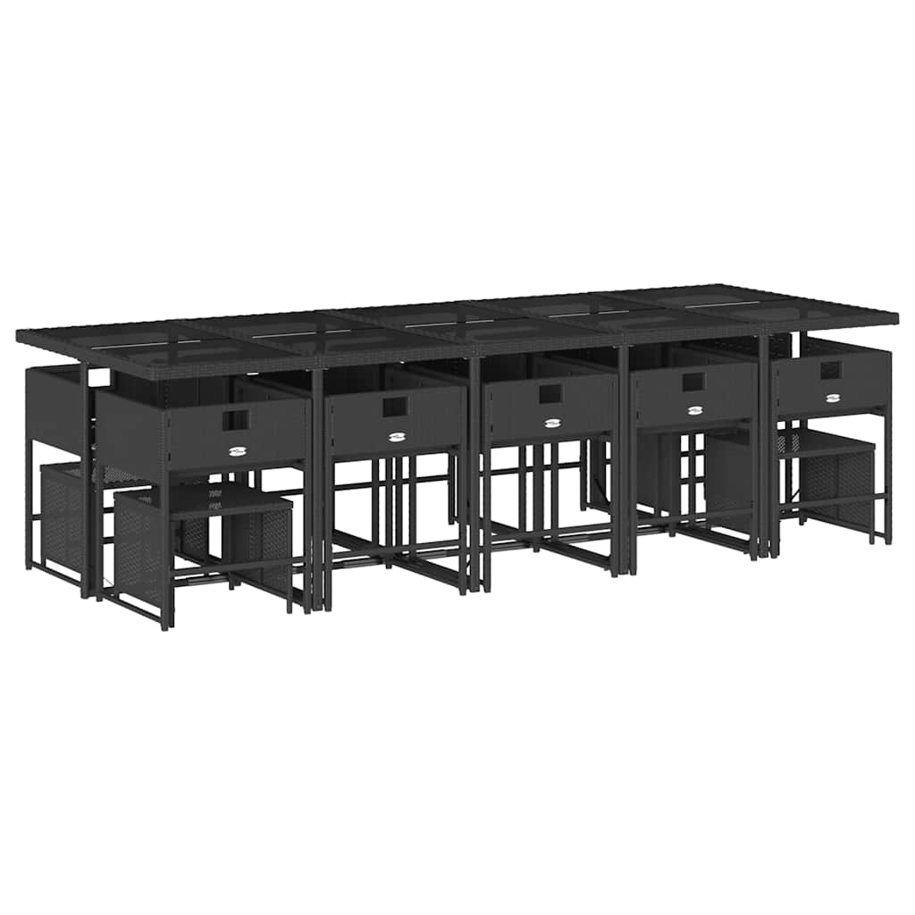 15 Pcs conjunto de jantar p/jardim com almofadões vime PE preto