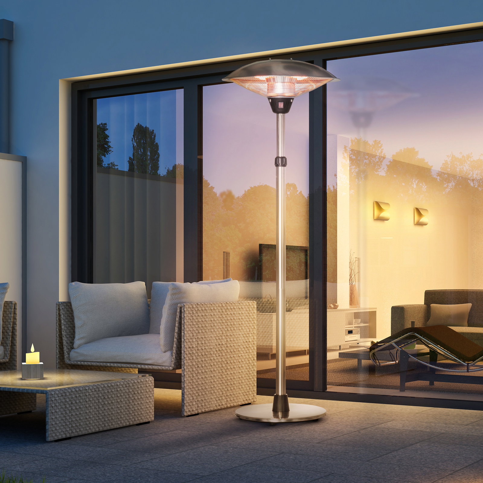 Aquecedor de jardim elétrico 3000w aquecedor infravermelho com 3 níveis de aquecimento proteção IP44 ø58,5x160-200cm prata