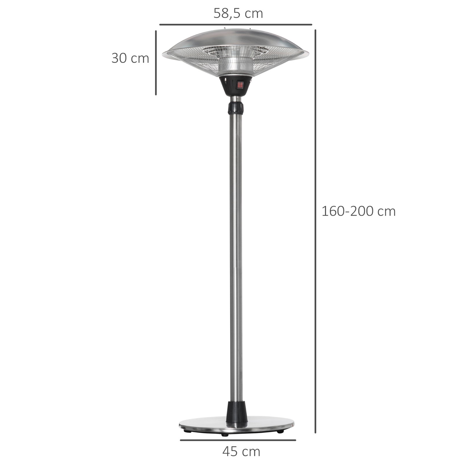 Aquecedor de jardim elétrico 3000w aquecedor infravermelho com 3 níveis de aquecimento proteção IP44 ø58,5x160-200cm prata