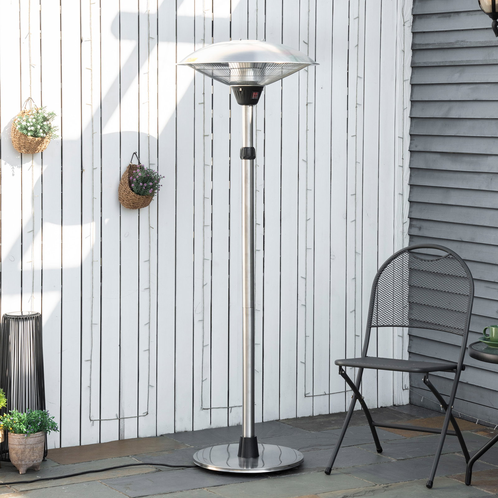 Aquecedor de jardim elétrico 3000w aquecedor infravermelho com 3 níveis de aquecimento proteção IP44 ø58,5x160-200cm prata