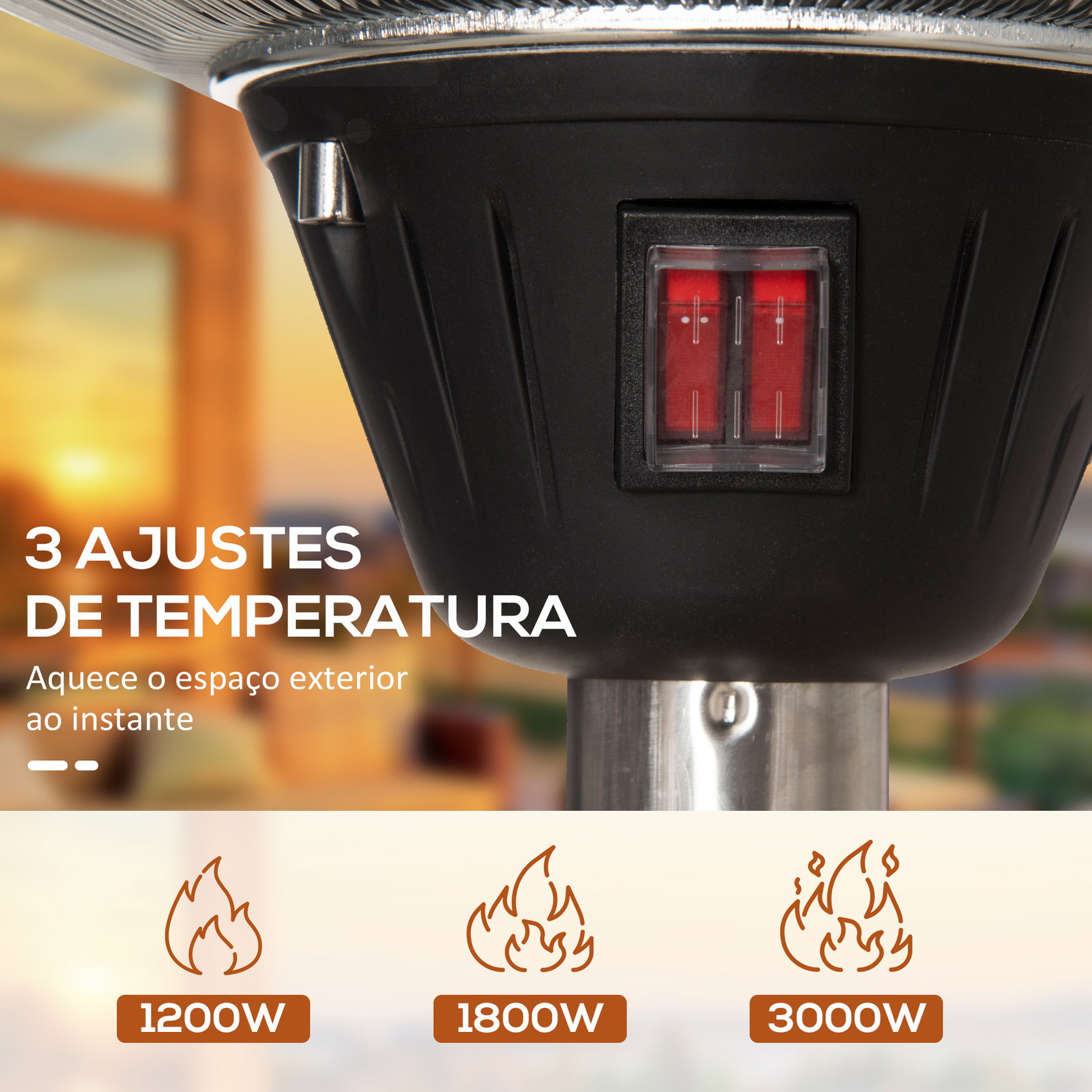 Aquecedor de jardim elétrico 3000w aquecedor infravermelho com 3 níveis de aquecimento proteção IP44 ø58,5x160-200cm prata