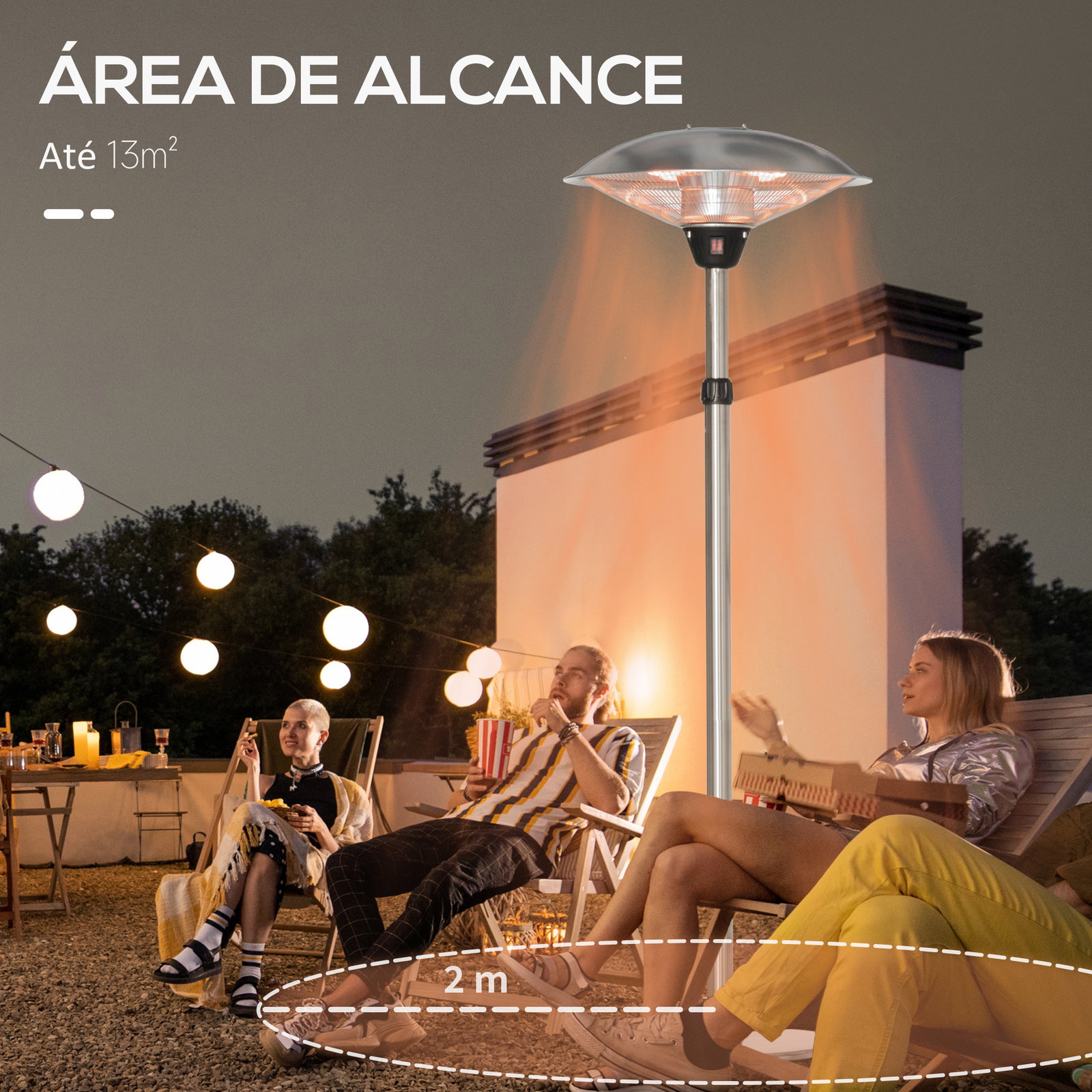 Aquecedor de jardim elétrico 3000w aquecedor infravermelho com 3 níveis de aquecimento proteção IP44 ø58,5x160-200cm prata