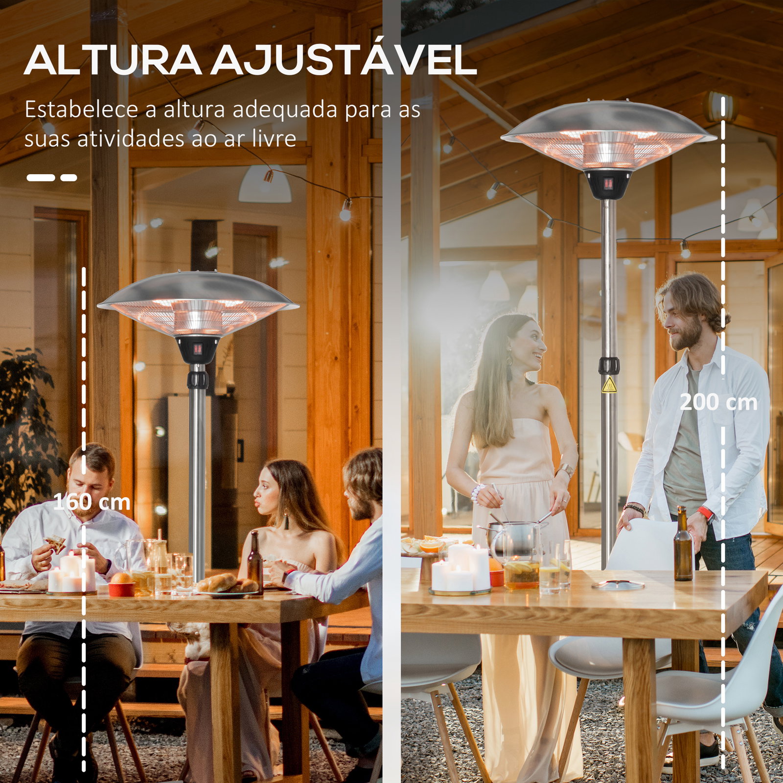 Aquecedor de jardim elétrico 3000w aquecedor infravermelho com 3 níveis de aquecimento proteção IP44 ø58,5x160-200cm prata