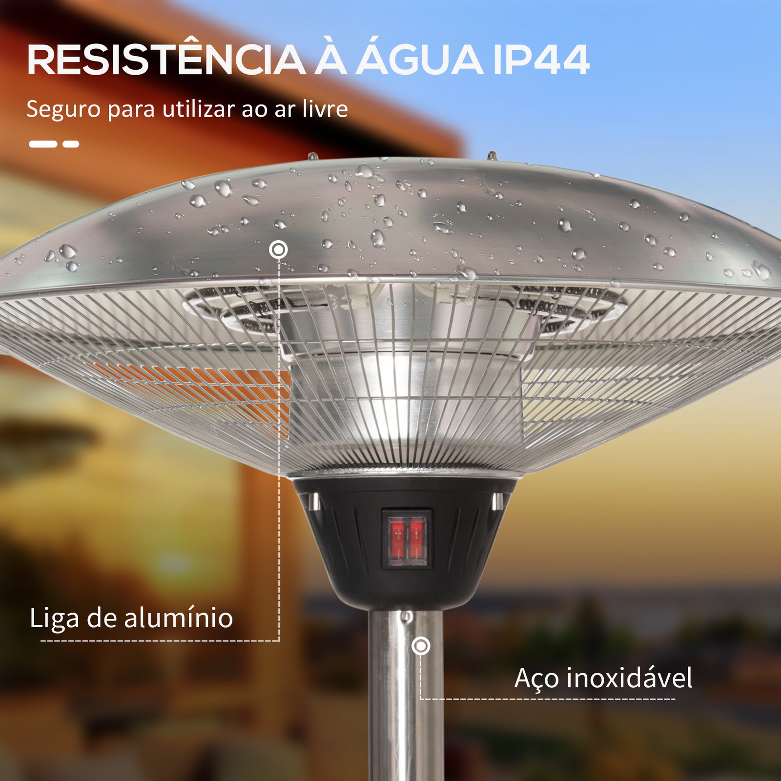 Aquecedor de jardim elétrico 3000w aquecedor infravermelho com 3 níveis de aquecimento proteção IP44 ø58,5x160-200cm prata