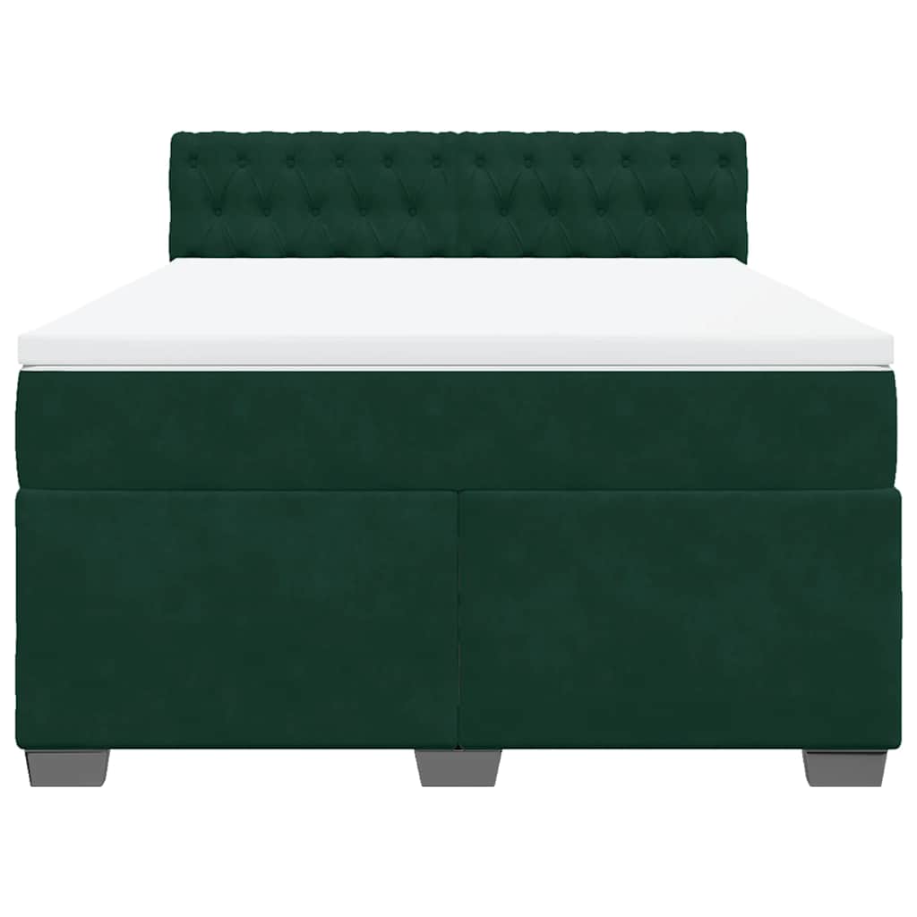 Cama com molas/colchão 140x190 cm veludo verde-escuro