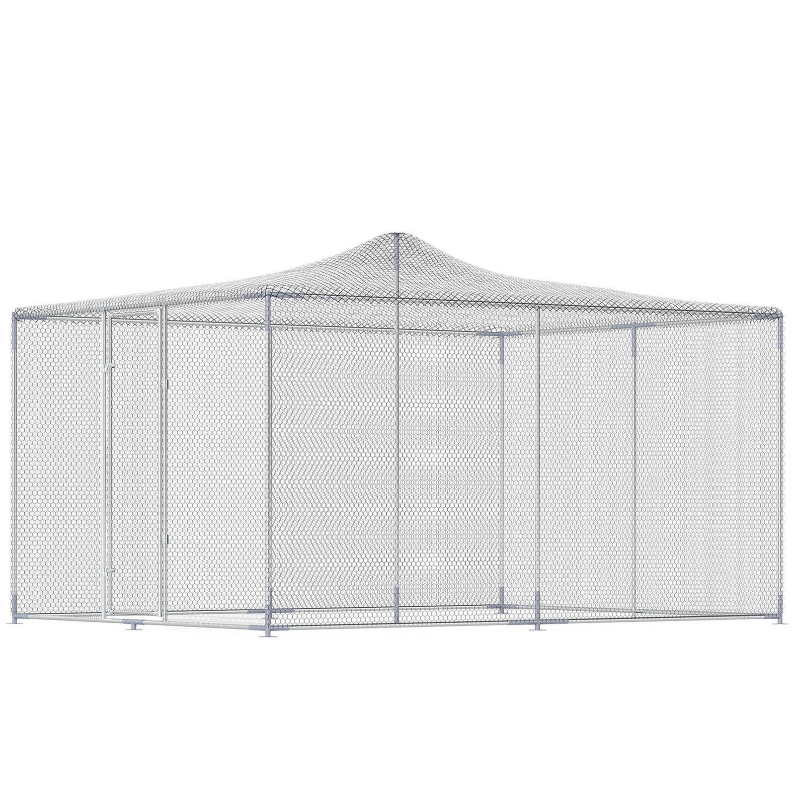Galinheiro para exterior grande 400x300x197 cm 12 m² galinheiro de aço galvanizado com porta com fecho duplo prateado