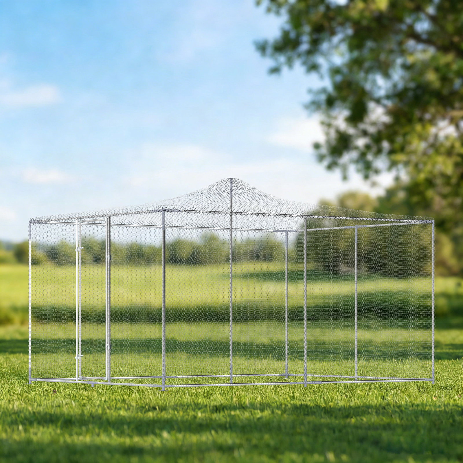 Galinheiro para exterior grande 400x300x197 cm 12 m² galinheiro de aço galvanizado com porta com fecho duplo prateado