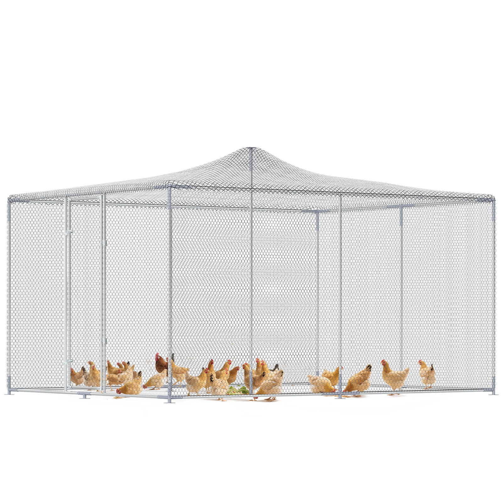 Galinheiro para exterior grande 400x300x197 cm 12 m² galinheiro de aço galvanizado com porta com fecho duplo prateado