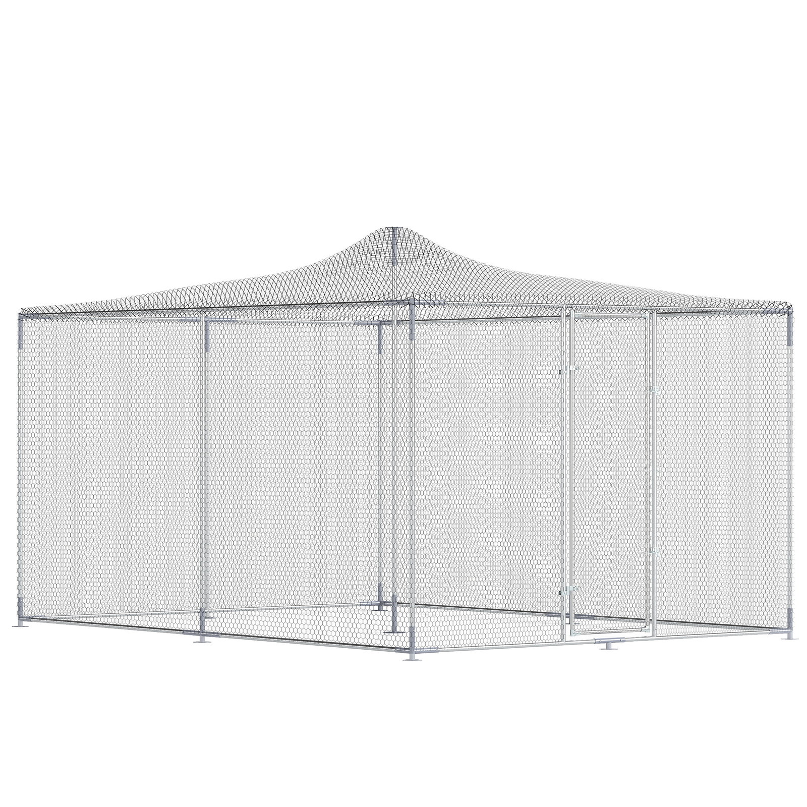Galinheiro para exterior grande 400x300x197 cm 12 m² galinheiro de aço galvanizado com porta com fecho duplo prateado