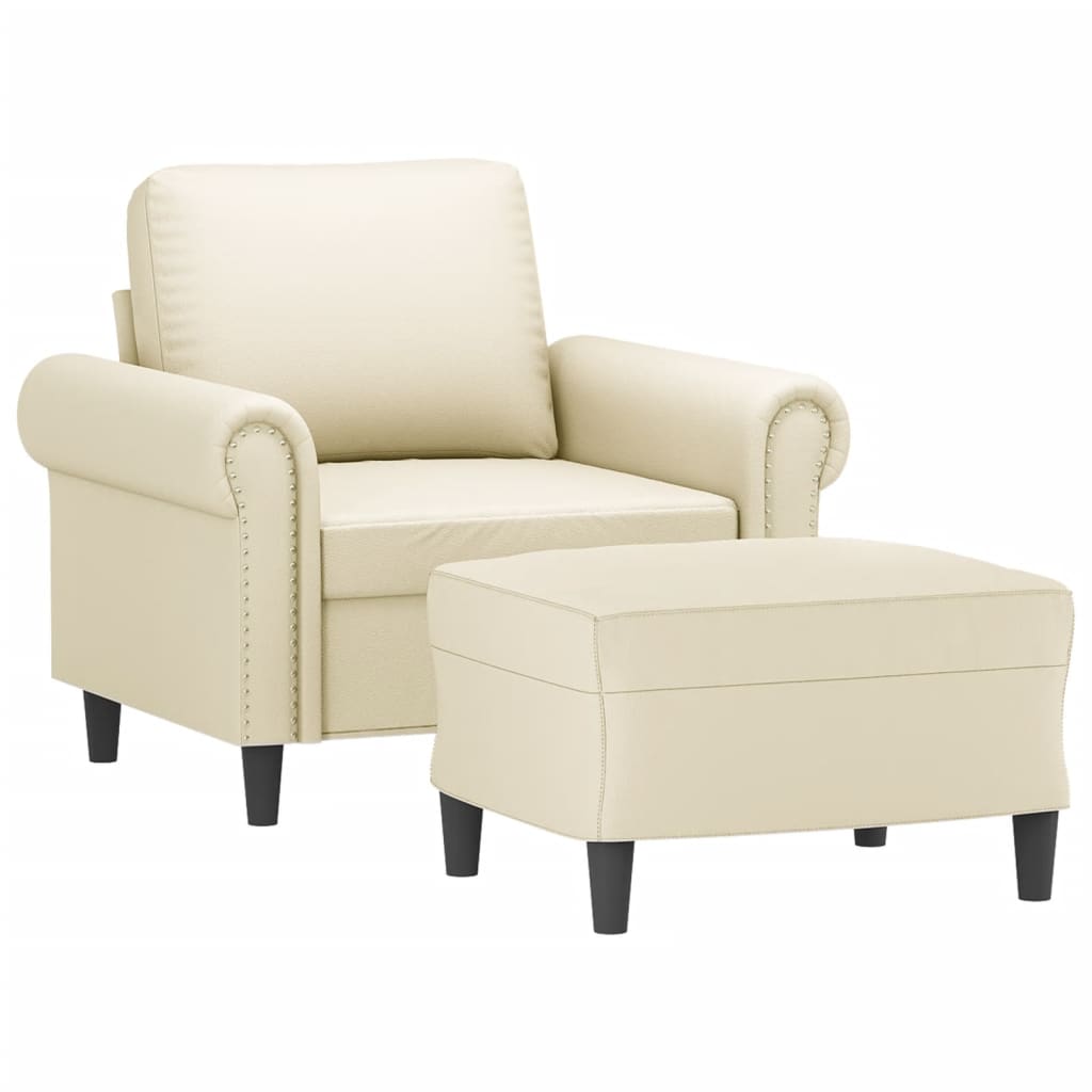 Poltrona com apoio de pés couro artificial 60 cm cor creme