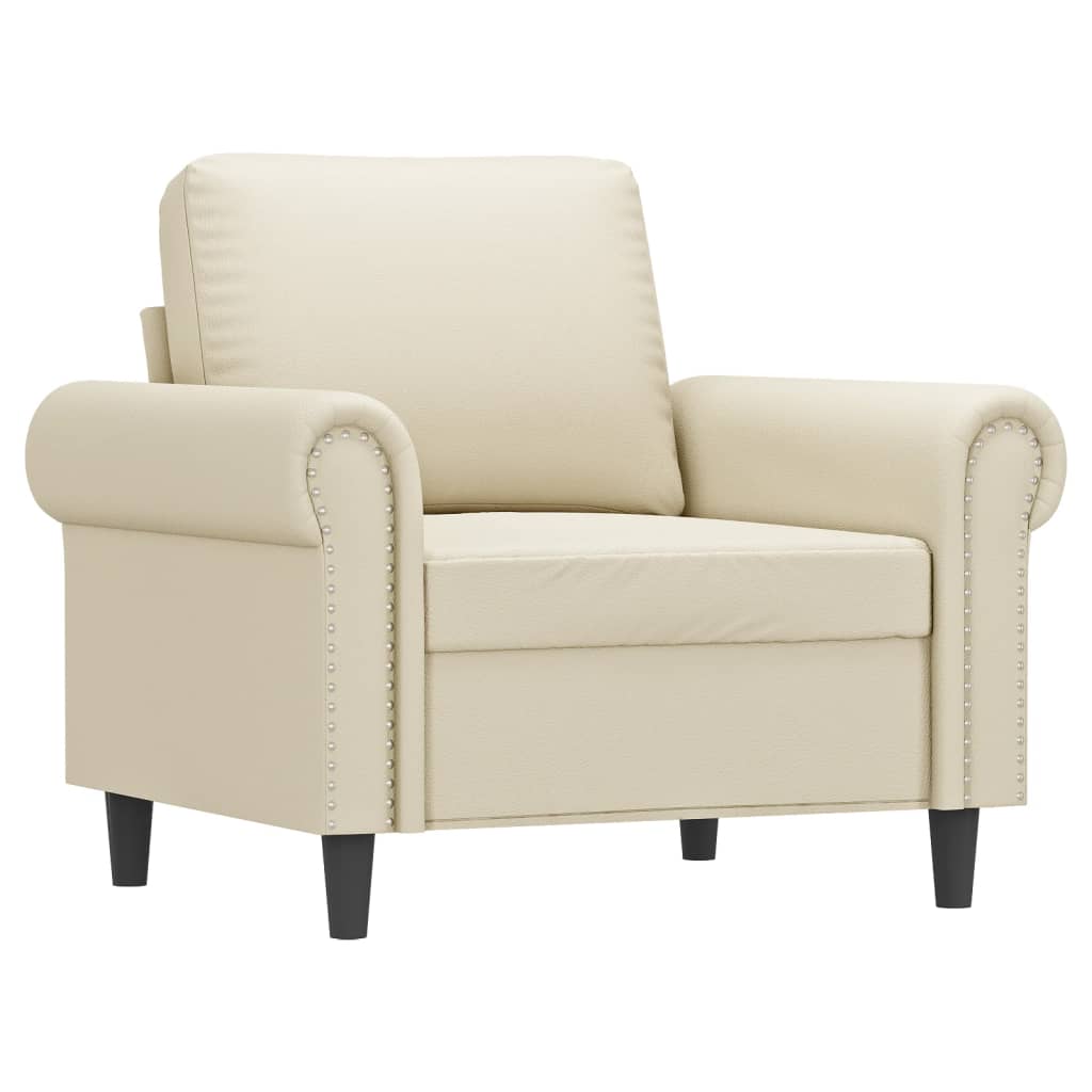 Poltrona com apoio de pés couro artificial 60 cm cor creme