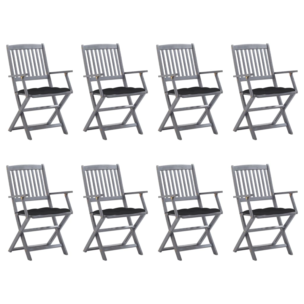 Cadeiras de exterior dobráveis 8pcs c/ almofadões acácia maciça