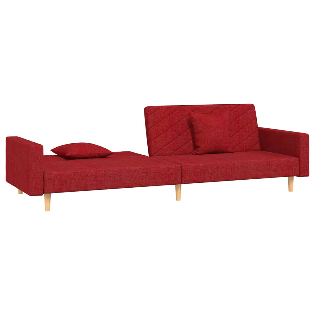 Sofá-cama 2 lugares com duas almofadas tecido vermelho tinto