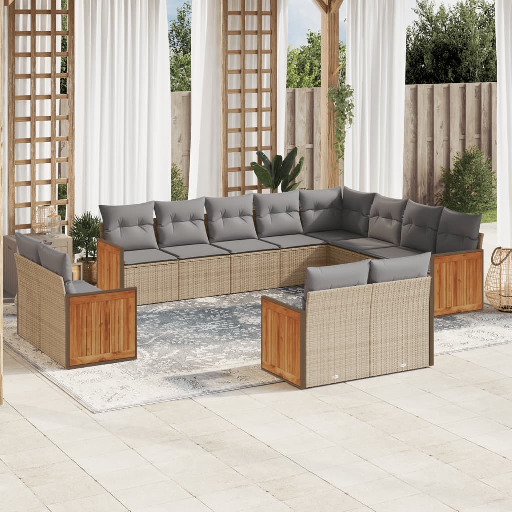 12 Pcs conjunto de sofás p/ jardim com almofadões vime PE bege