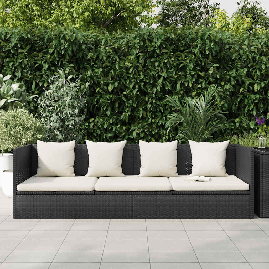 Espreguiçadeira jardim c/ almofadão e almofadas vime PE preto
