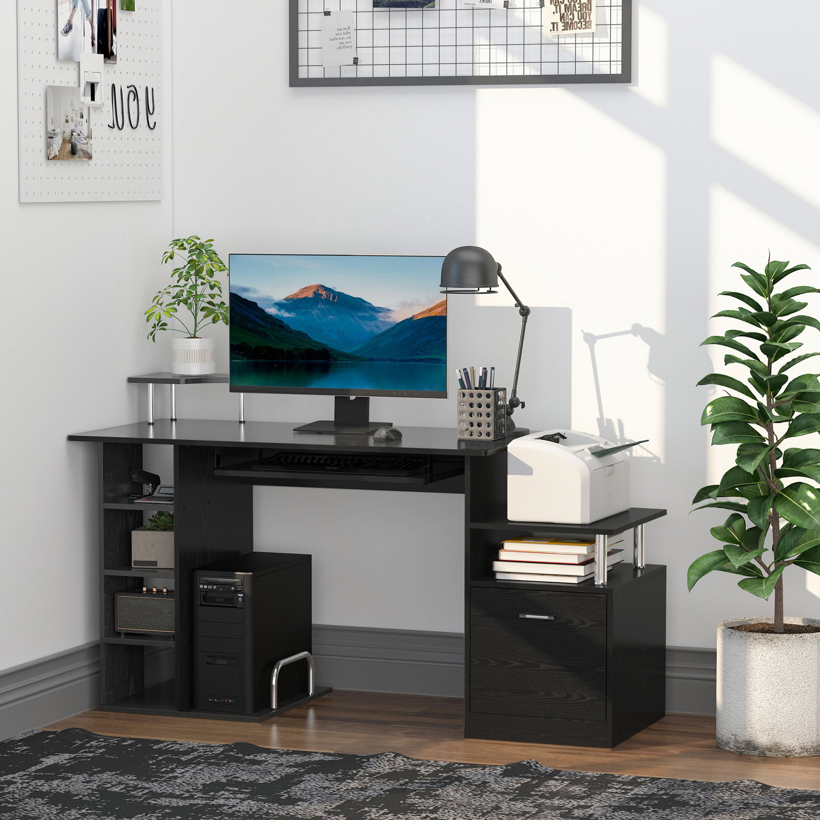 Secretária para escritório de madeira MDF 152x60x88 cm preto