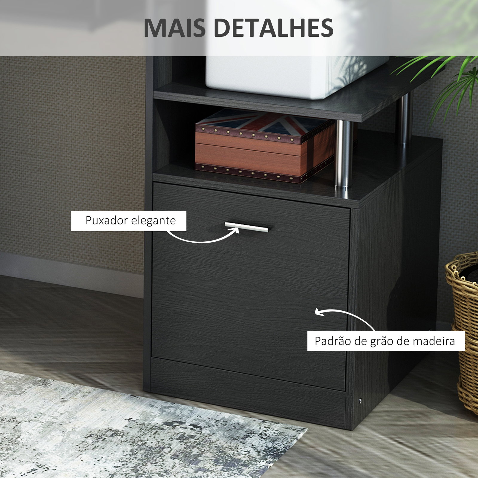 Secretária para escritório de madeira MDF 152x60x88 cm preto