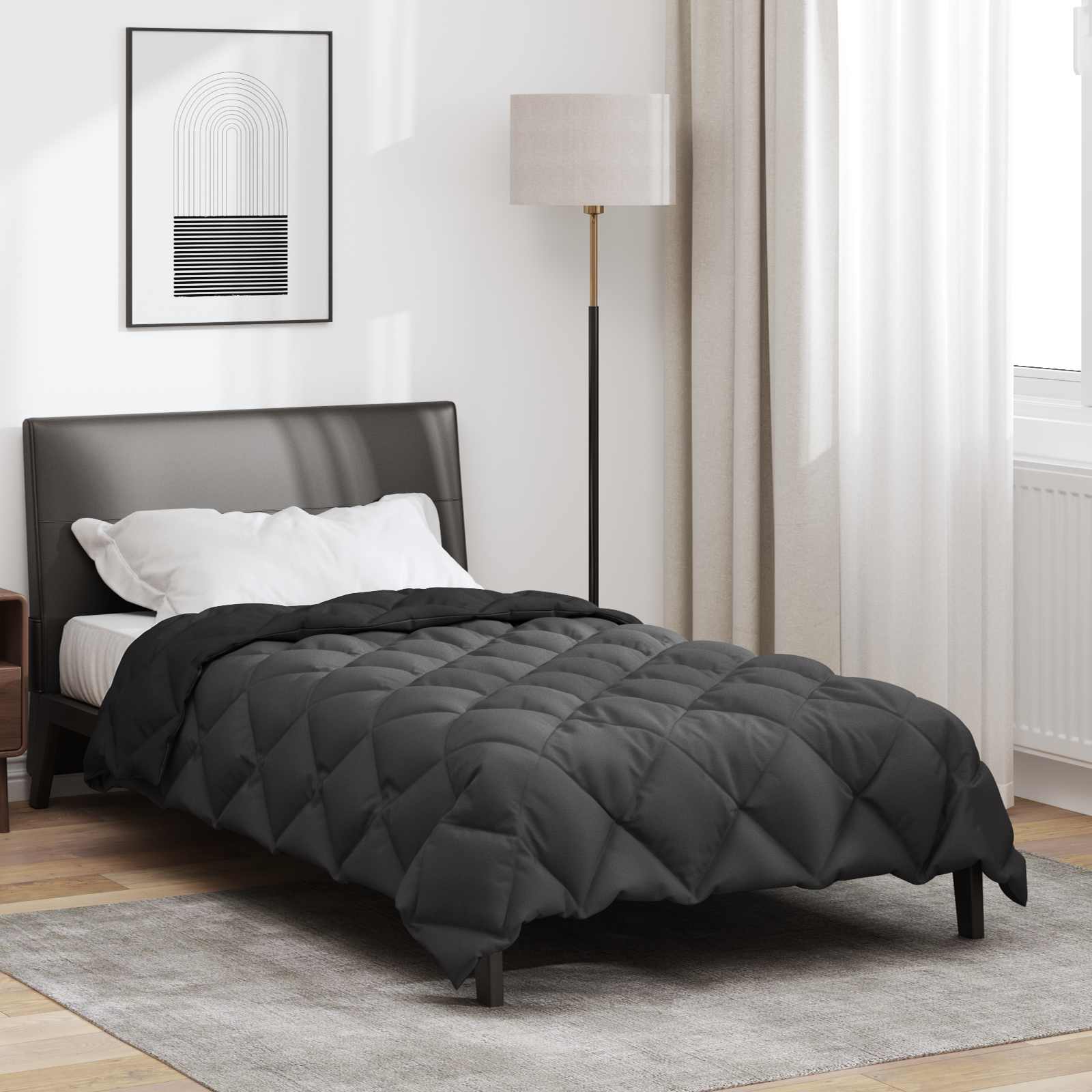Edredom de inverno 155 x 220 cm 450 gsm preto e anthracite